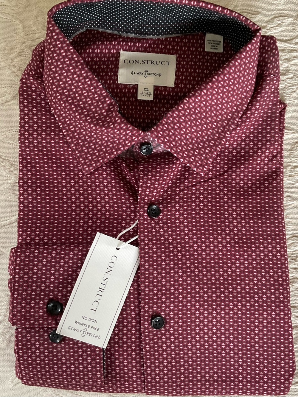 CON.STRUCT Triangle Micro Print Long Sleeve Dress Shirt Men XL 17-17.5 34/35 NWT